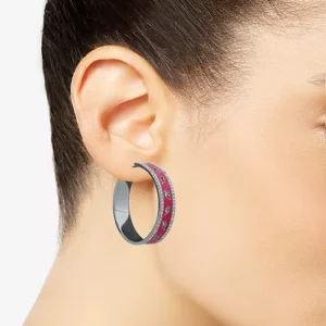 silver tone pavé lightning bolt cutout hoop earrings – medium (1.4")