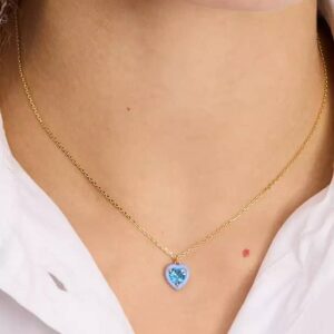 gold tone sweetheart blue necklace.