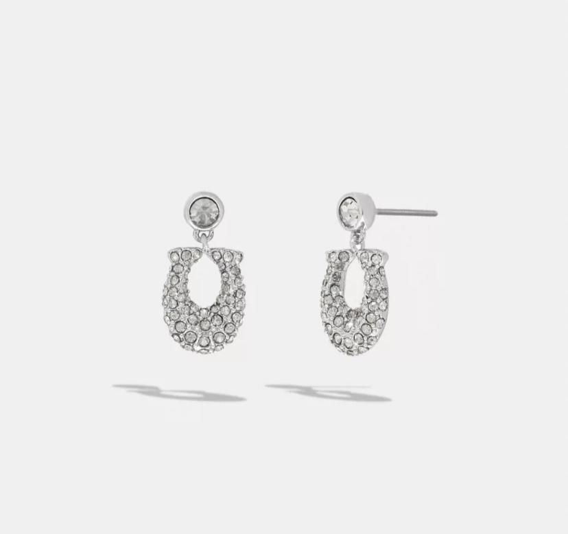 coach pave horse shoes earring silver