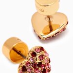 heart stud earrings with pink and red crystal accents.