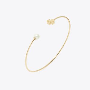 elegant gold toned hinged logo bangle