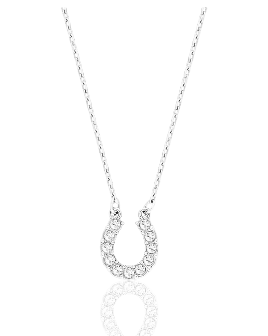 horse shoe, white, rhodium plated