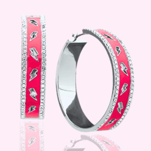 silver tone pavé lightning bolt cutout hoop earrings – medium (1.4")