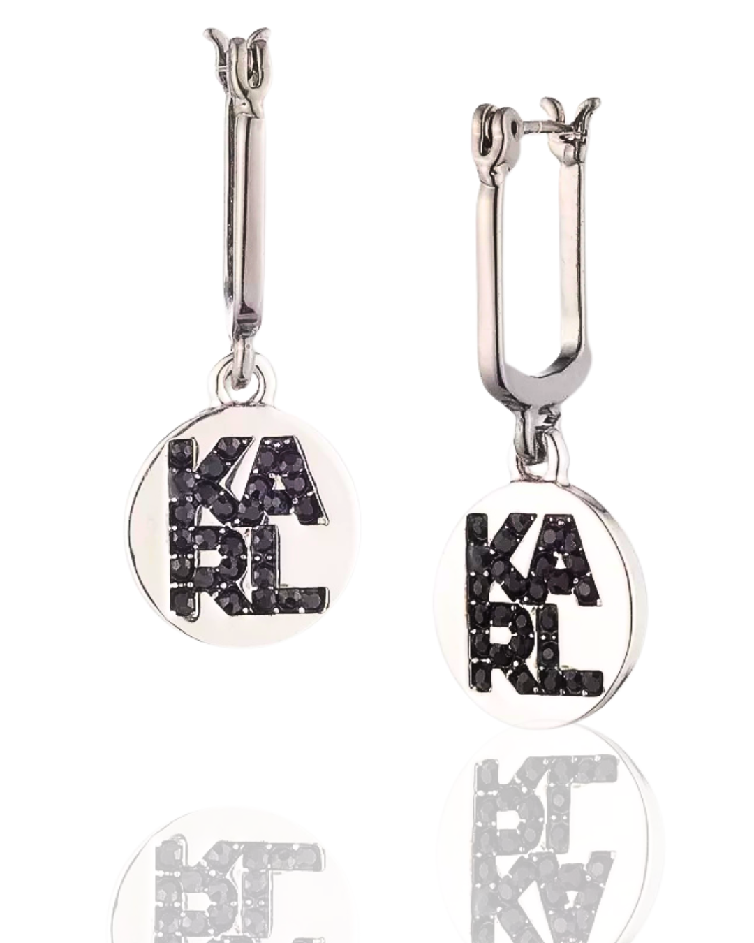 silver tone jet logo drop earrings