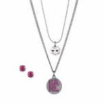 hematite tone choupette layered pendant necklace & triangle stud earrings set