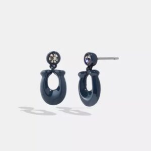 coach large signature enamel earring in navy enamel with crystal stud