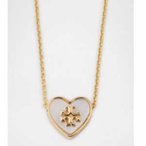 white and gold heart logo pendant necklace