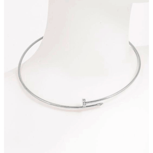 silver tone nail collar necklace