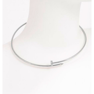silver tone nail collar necklace