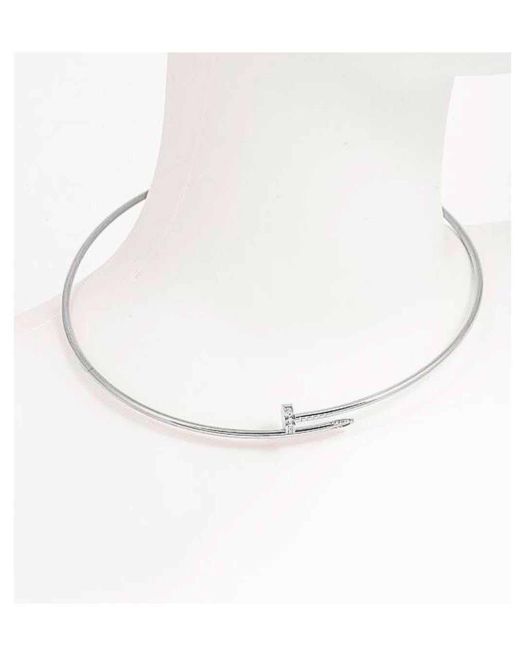 silver tone nail collar necklace