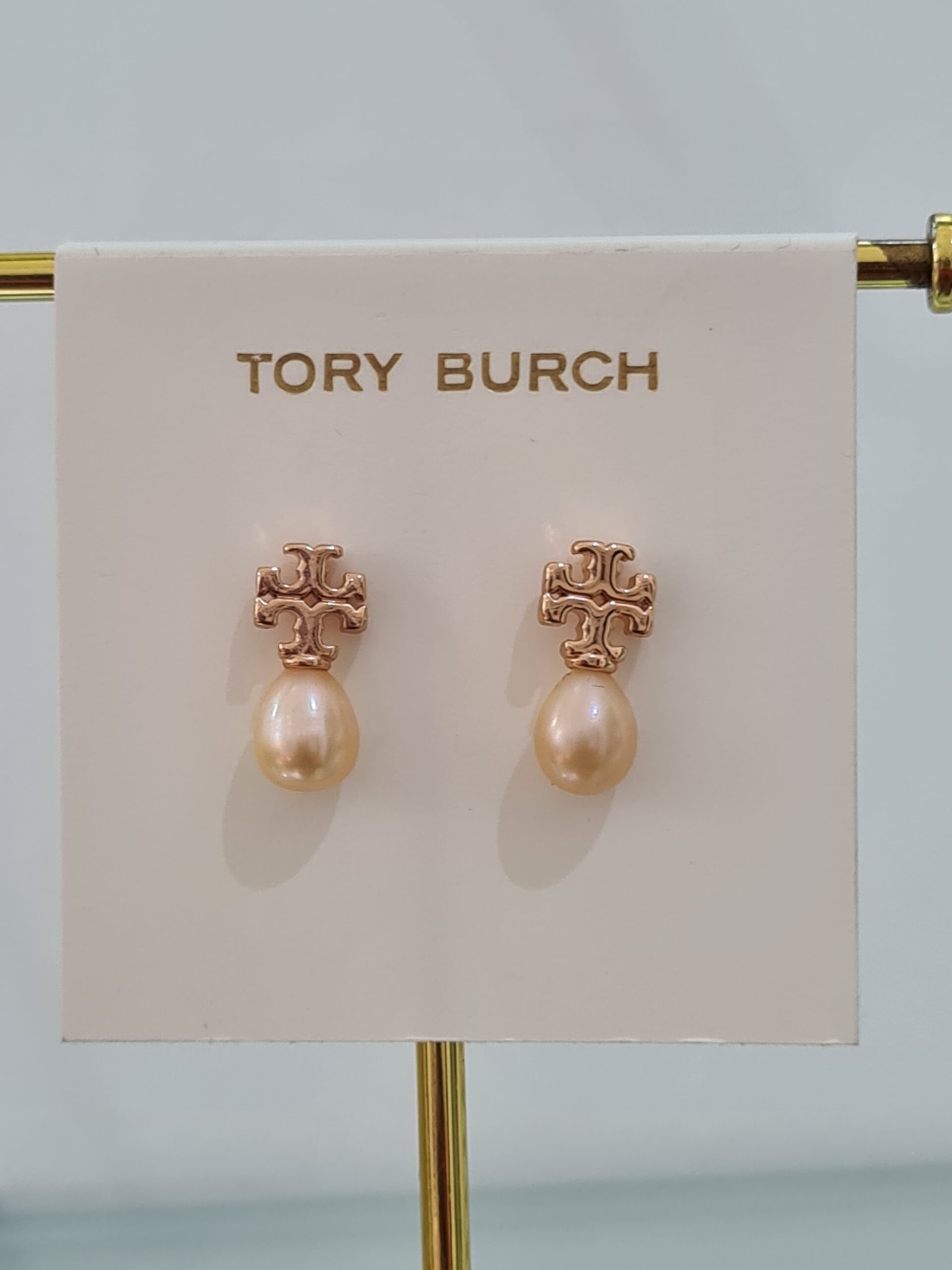 rose gold tone pearl drop earrings
