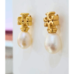 gold tone pearl drop earrings