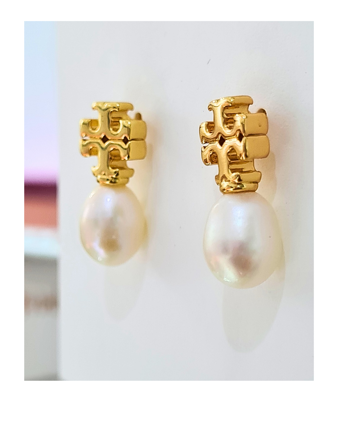 gold tone pearl drop earrings
