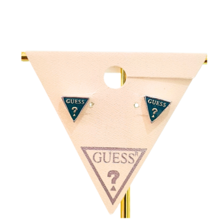 silver tone green front stud earrings