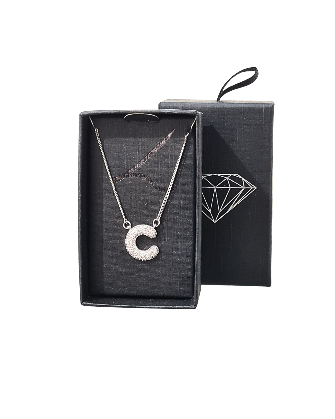 c initial pavé pendant necklace