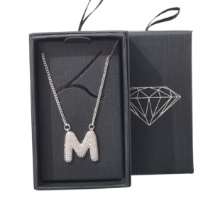 pavé “m” icon necklace – silver tone