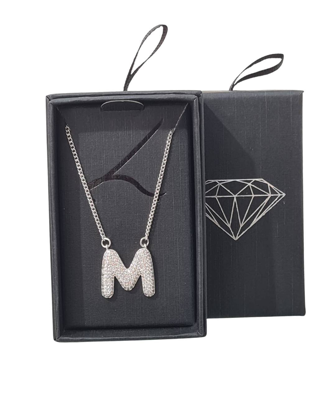 pavé “m” icon necklace – silver tone