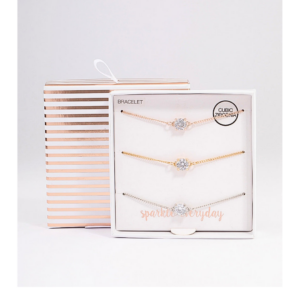 mixed metal cubic zirconia bracelet set – 3 piece