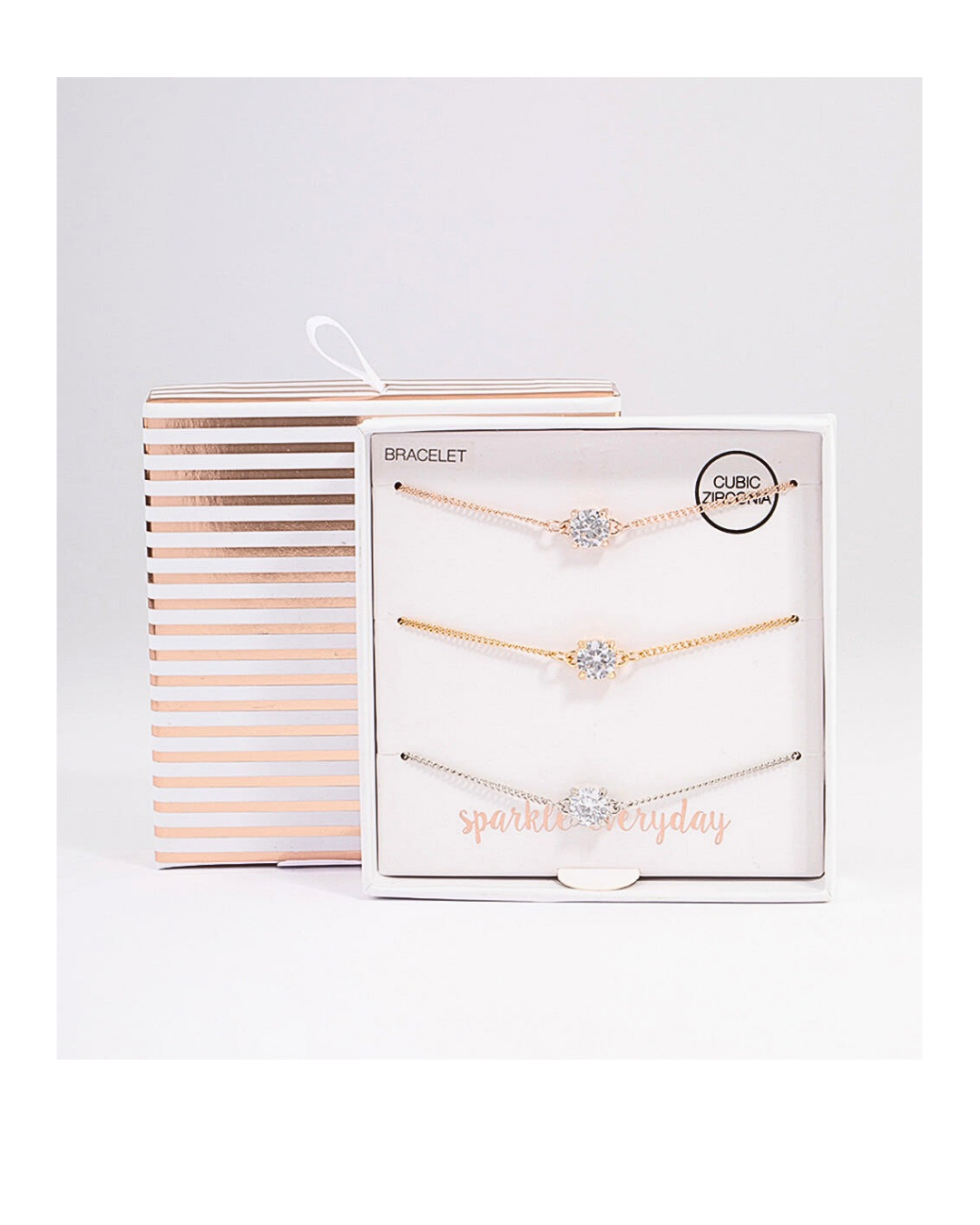 mixed metal cubic zirconia bracelet set – 3 piece