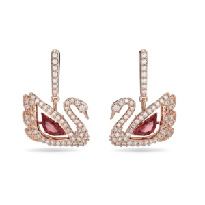 red swan crystal drop earrings – rose gold tone