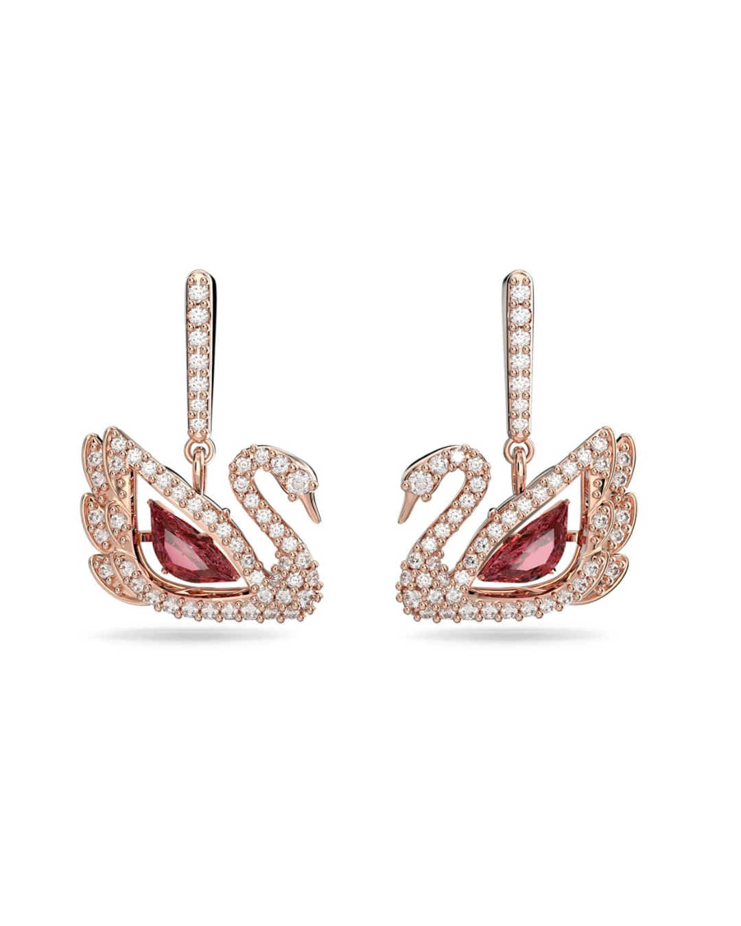 red swan crystal drop earrings – rose gold tone