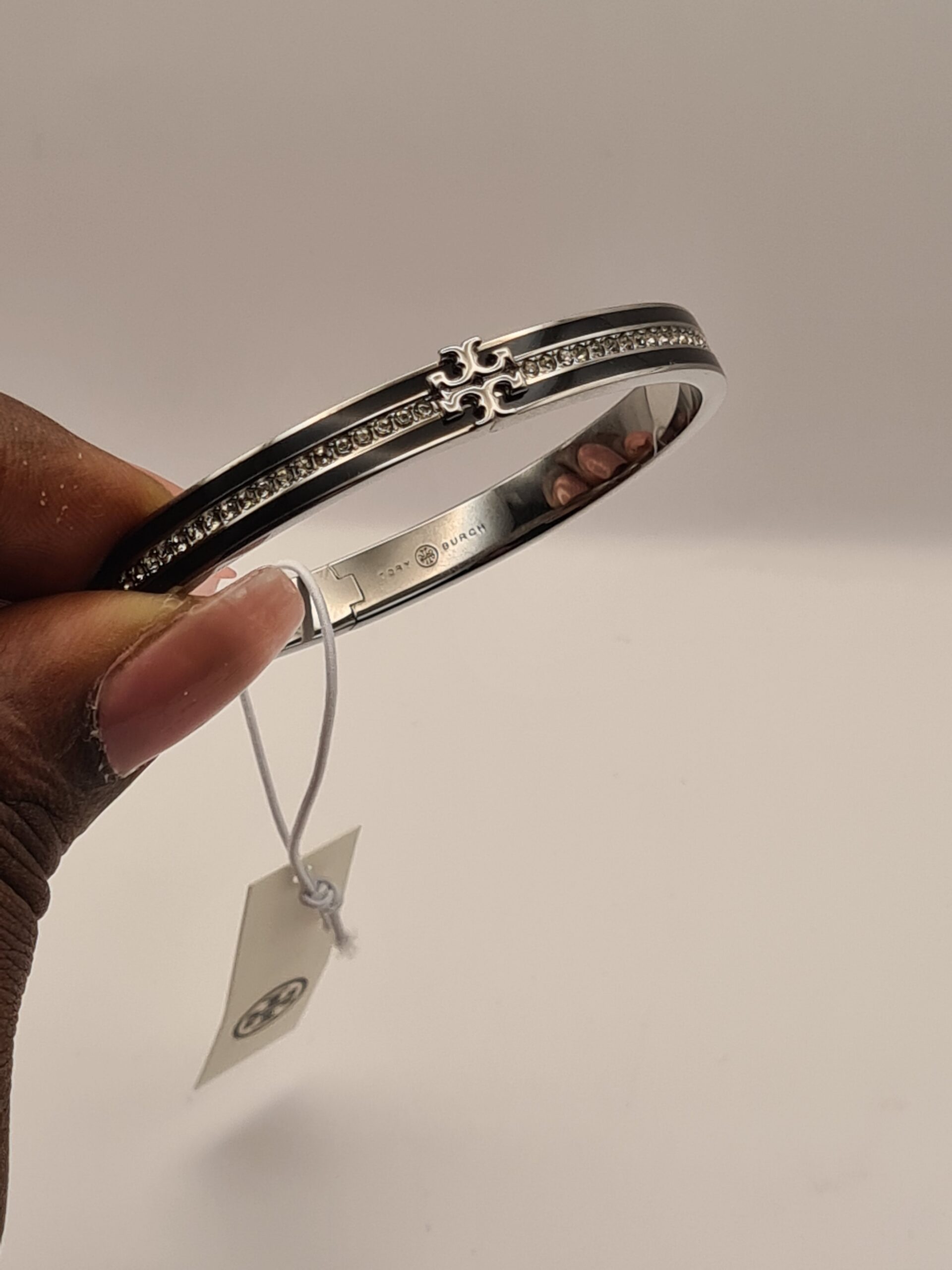 two tone crystal hinge bangle