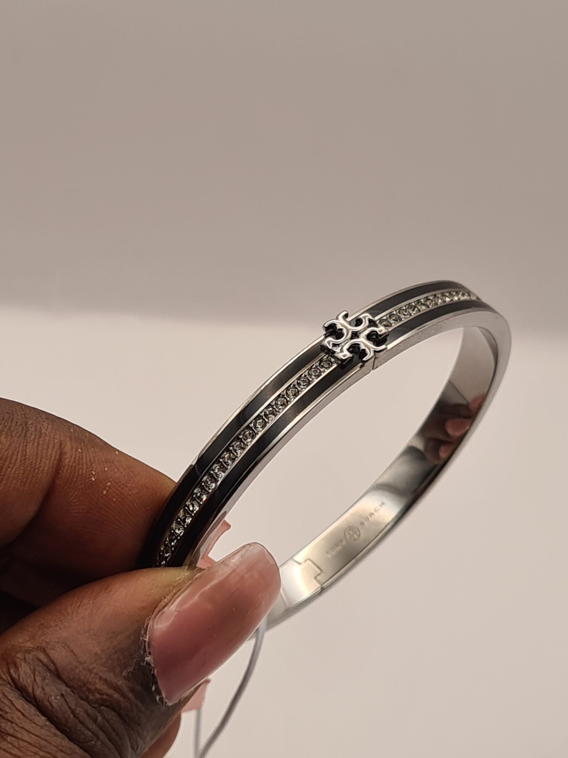 two tone crystal hinge bangle