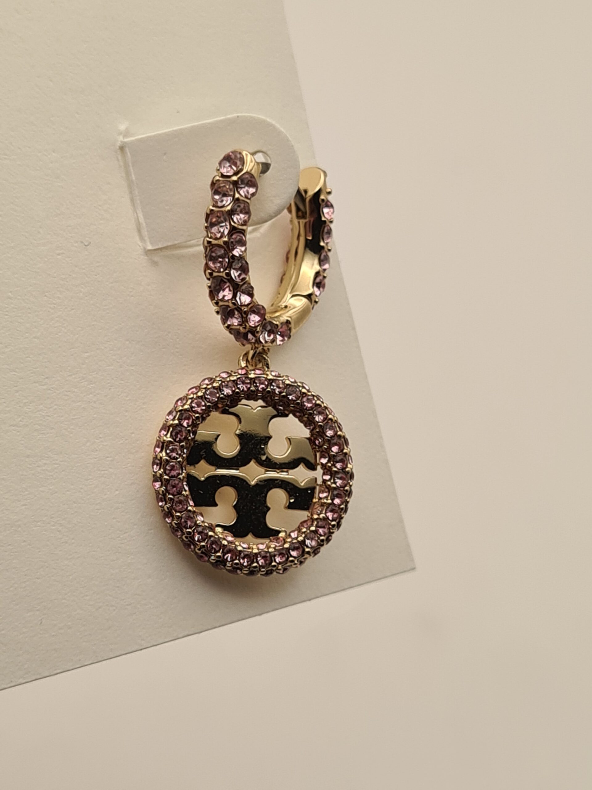 miller pavé drop hoop earrings – pink crystal