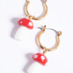 gold tone red mushroom drop earrings