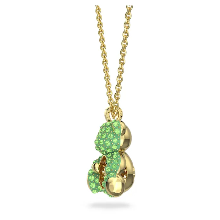 green crystal teddy pendant – gold tone