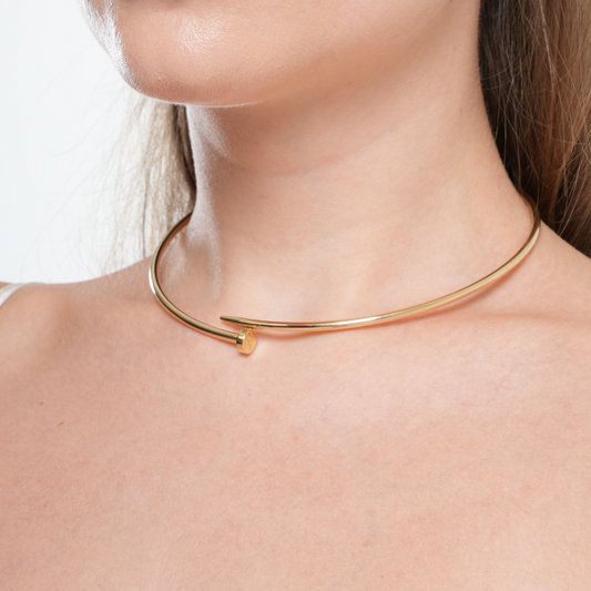 gold tone nail collar necklace