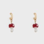 gold tone red mushroom drop earrings