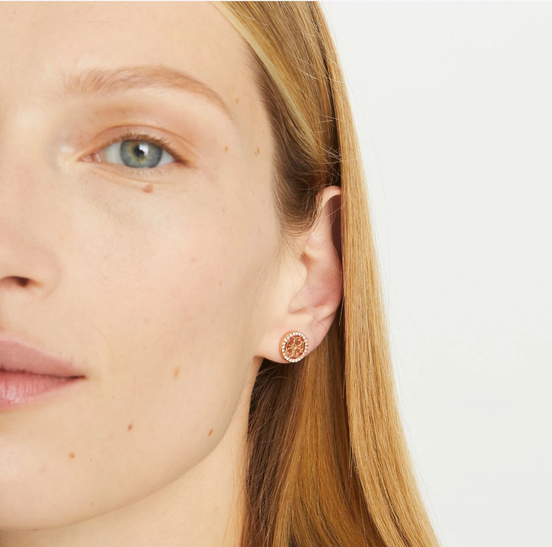 rose gold pavé logo stud earrings