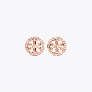 rose gold pavé logo stud earrings