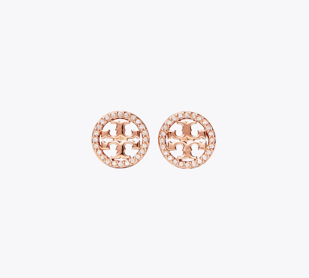 rose gold pavé logo stud earrings