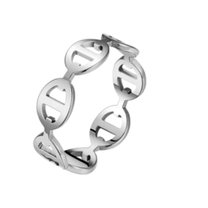 silver link emblem cutout band ring