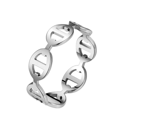 silver link emblem cutout band ring