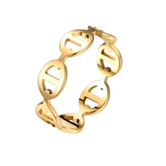 gold link emblem cutout band ring size 7
