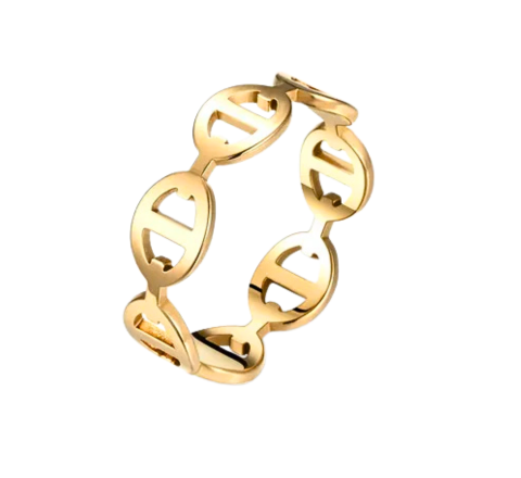 gold link emblem cutout band ring size 7