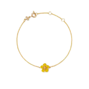 yellow enamel floral logo bracelet in gold tone