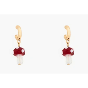 gold tone red mushroom drop earrings