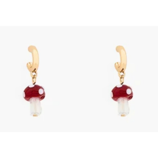 gold tone red mushroom drop earrings
