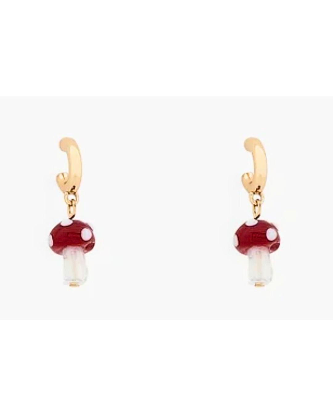 gold tone red mushroom drop earrings