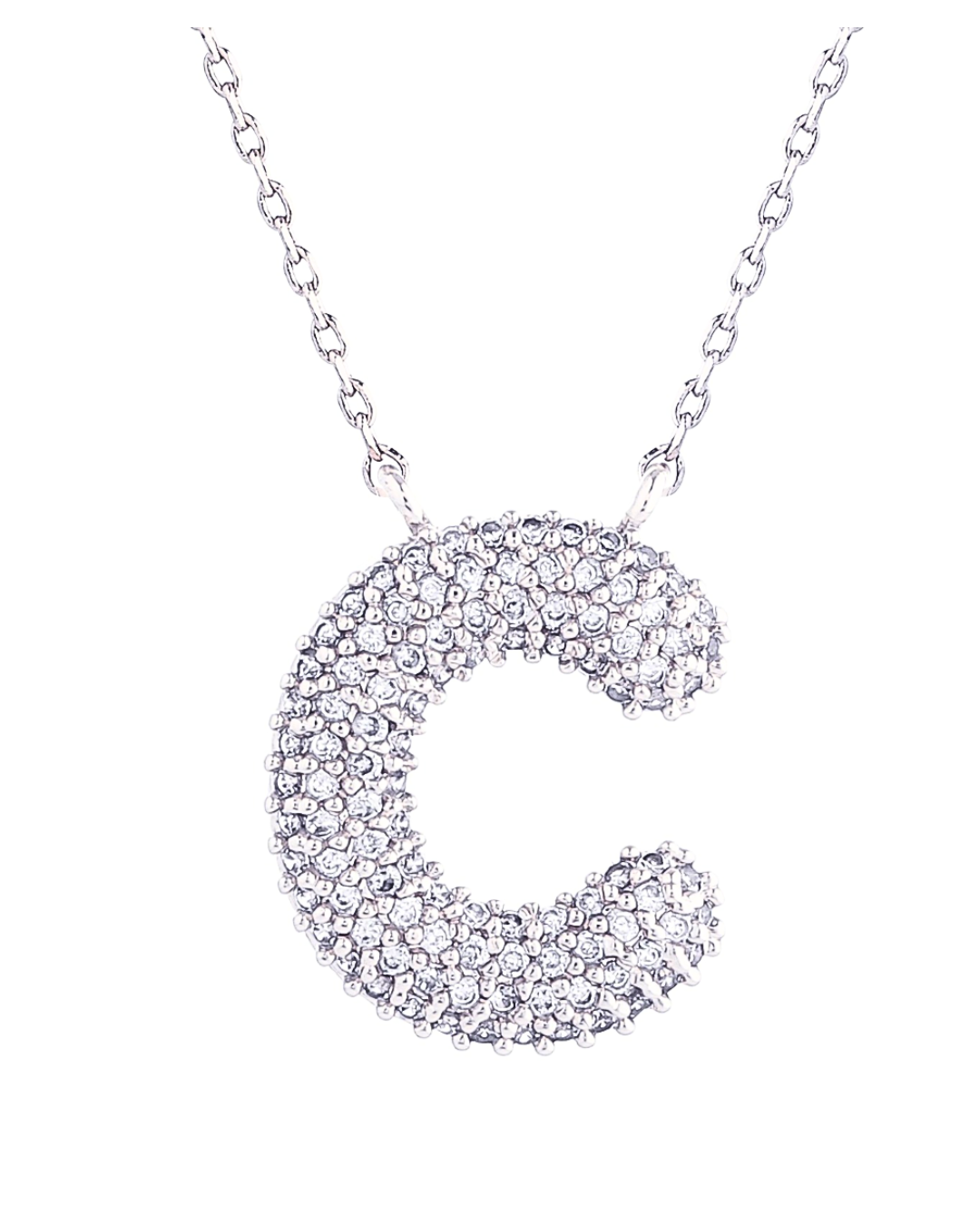 c initial pavé pendant necklace