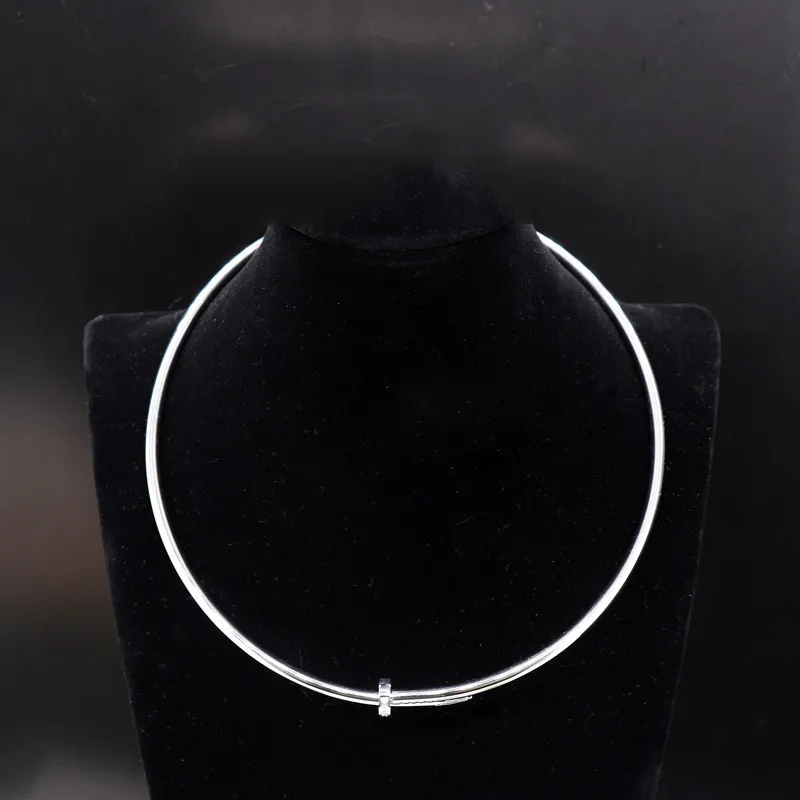 silver tone nail collar necklace