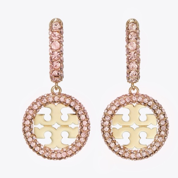 miller pavé drop hoop earrings – pink crystal