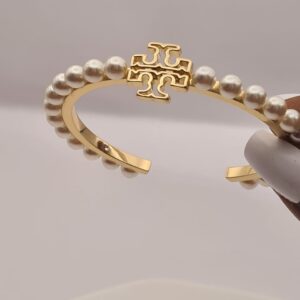 raised logo pearl cuff bangle – medium size