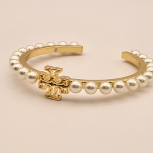 raised logo pearl cuff bangle – medium size