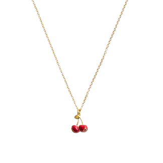 gold tone cherry pendant necklace