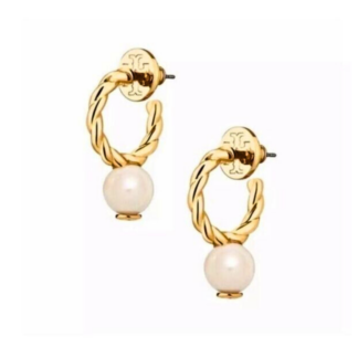 gold tone twisted hoop pearl drop earrings